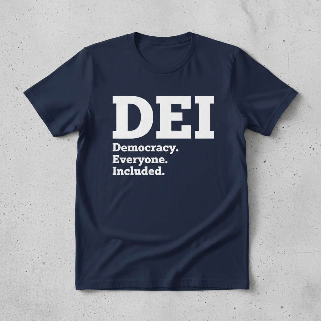 DEI Democracy Everyone Included navy blue tee